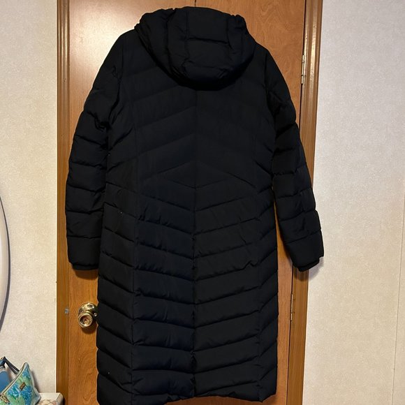 Lands' End Jackets & Coats Lands End Sz M Black Asymmetrical Zipper Hooded Down Long Puffer